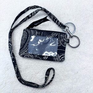 Vera Bradley Black and White Stellar Paisley Lanyard Wallet and ID Holder
